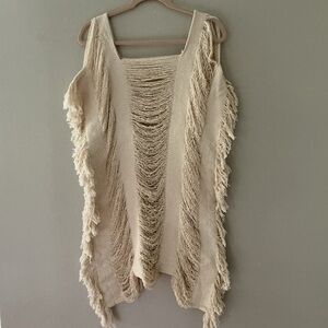 Handmade frayed beach cover-up dress featuring a raw cotton material